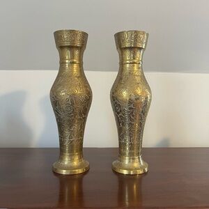 Vintage Bronze Etched Vases